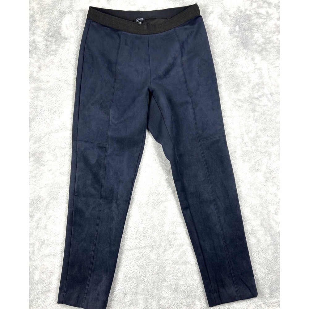 Jones New York Women 12 Ankle Pants Faux Suede Elastic Waistband Blue